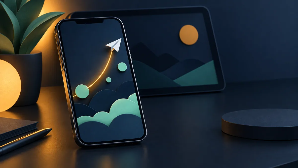 Celular com trajetória abstrata de avião de papel. Guia: aviator app