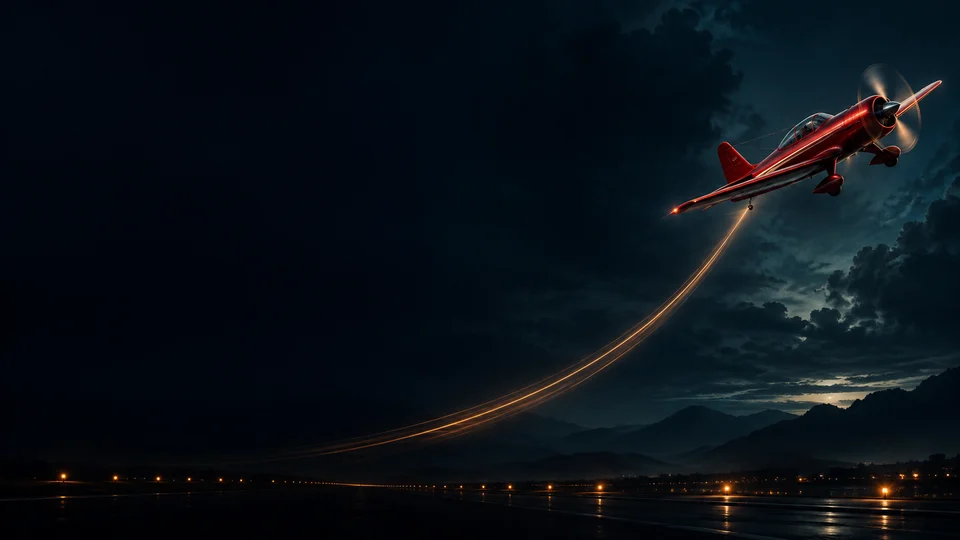 Ilustração do avião vermelho usada como capa para abrir a demonstração de Aviator; não é captura da partida