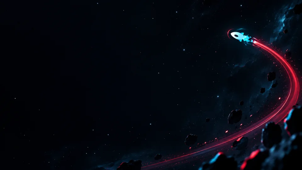 Ilustração editorial de crashx com foguete em trajetória luminosa no espaço