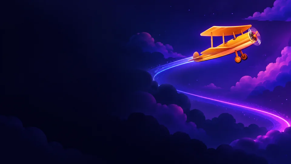 Ilustração editorial de highflyer com avião amarelo entre nuvens coloridas