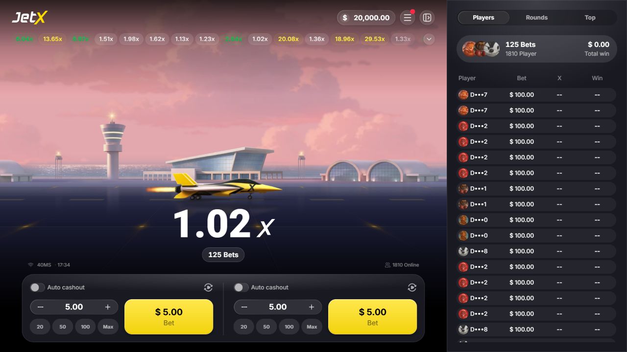 Captura real do demo JetX New Era da SmartSoft