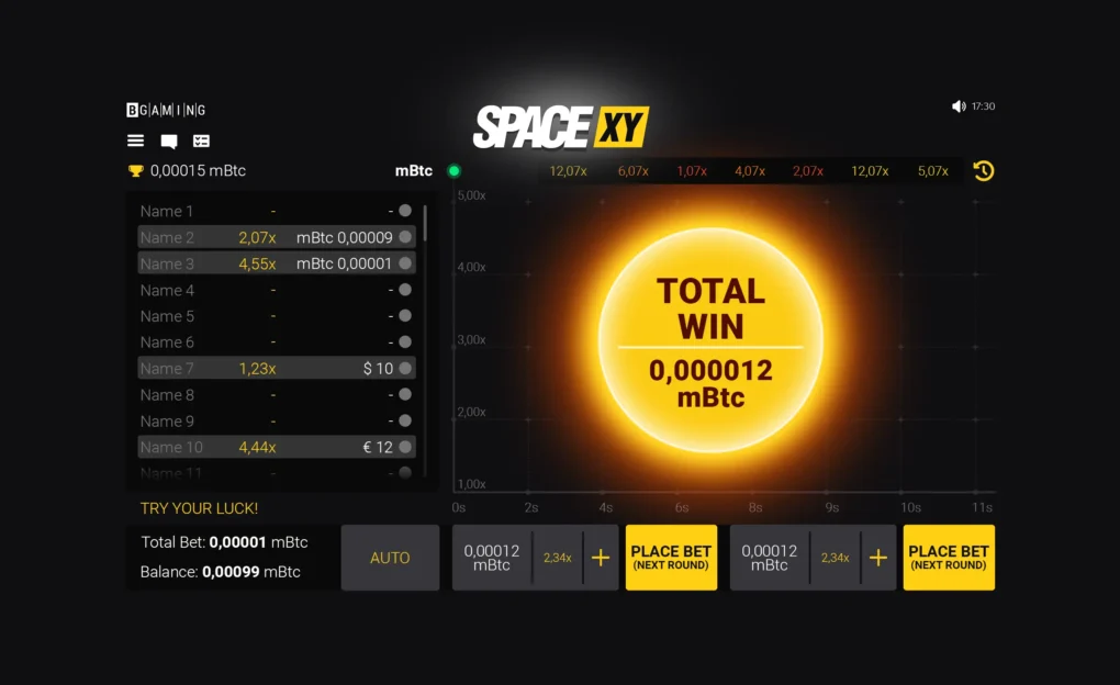 Imagem oficial da interface Space XY da BGaming